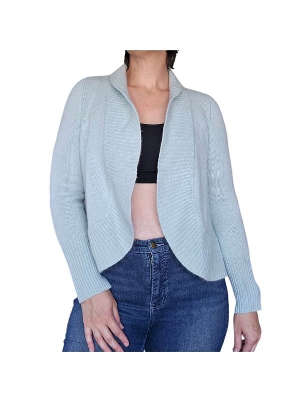 Talbots Pastel Blue Curved Open Front Cashmere Cardigan Women's Size XL Preppy